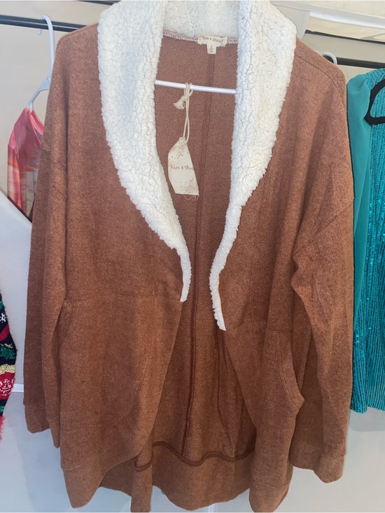 Jackets & Blazers - Cozy Sherpa-Trim Cardigan Jacket in Rust